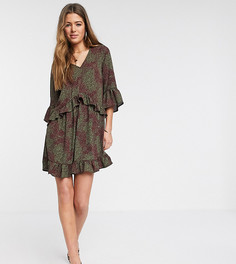 Свободное платье мини с абстрактным принтом и оборками на рукавах Vero Moda Tall-Серый