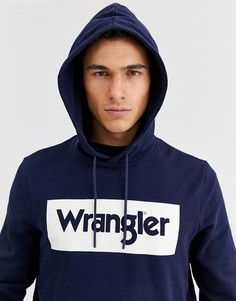 Худи темно-синего цвета с крупным логотипом Wrangler-Темно-синий