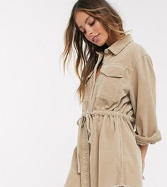 Вельветовое платье-рубашка в стиле oversized от ASOS DESIGN Petite-Коричневый
