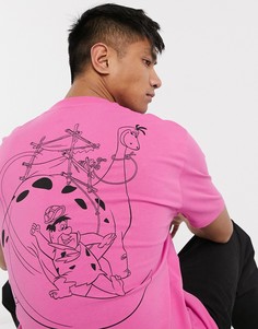 Свободная футболка с большим принтом Флинтстоунов на спине ASOS DESIGN-Розовый