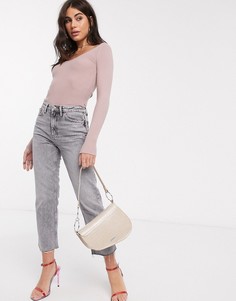 Джемпер в рубчик с V-образным вырезом ASOS DESIGN-Розовый