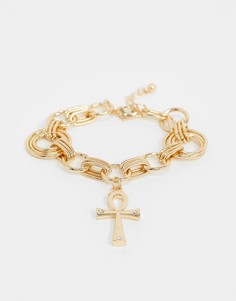 Золотистый винтажный браслет‑цепочка с крестом и стразами ASOS DESIGN-Золотой
