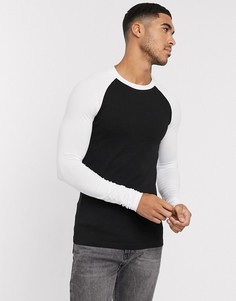 Белый/черный облегающий лонгслив с круглым вырезом ASOS DESIGN-Мульти