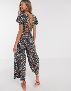 Комбинезон со шнуровкой на спине и цветочным принтом ASOS DESIGN-Мульти