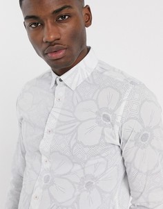 Белая строгая рубашка с цветочным принтом Ted Baker-Белый