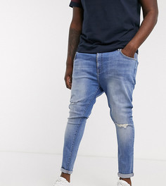Синие джинсы стретч с напылением и рваными коленями ASOS DESIGN Plus-Синий