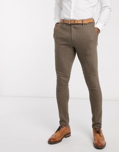 Узкие бежевые брюки с добавлением шерсти ASOS DESIGN wedding-Бежевый