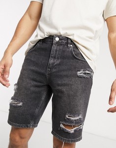 Черные узкие джинсовые шорты с рваной отделкой ASOS DESIGN-Черный