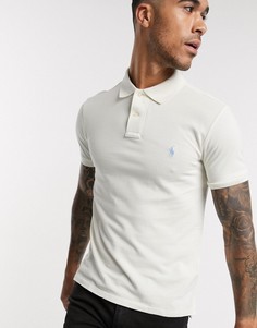 Кремовое меланжевое сетчатое поло узкого кроя с логотипом Polo Ralph Lauren-Кремовый