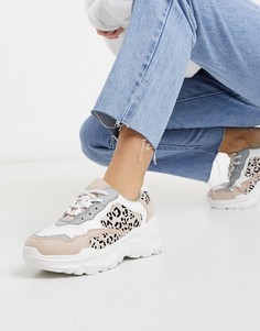 Белые кроссовки на массивной подошве с леопардовыми вставками Miss Selfridge-Белый