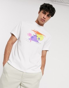 Белая футболка с отворотами на рукавах и принтом ASOS DESIGN-Белый