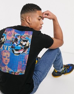 Узкая футболка с принтом на спине и отворотами на рукавах ASOS DESIGN-Черный