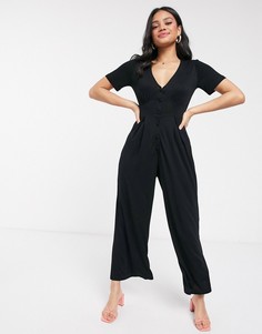 Трикотажный комбинезон с короткими рукавами ASOS DESIGN-Черный