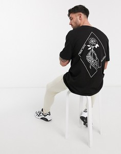 Черная футболка с принтом розы на спине Topman-Черный