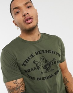 Футболка цвета хаки с логотипом True Religion-Зеленый