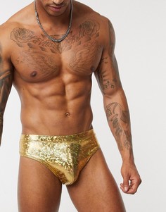 Золотистые блестящие плавки ASOS DESIGN-Желтый