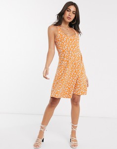 Короткое приталенное платье с цветочным принтом People Tree-Оранжевый
