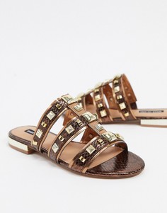 Сандалии бронзового цвета с ремешками и заклепками River Island-Коричневый