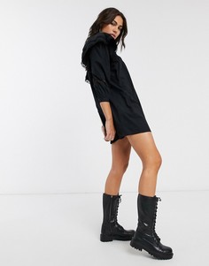Черное свободное платье из поплина с кружевом Bershka-Черный
