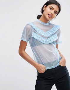 Топ с оборкой ASOS-Синий