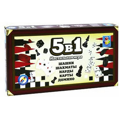 Набор настольных игр 1Toy "5в1: шашки, шахматы, нарды, карты, домино"