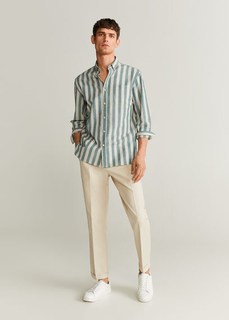 Хлопковая рубашка regular fit в полоску - Riley Mango