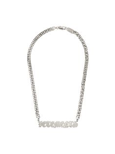 Vetements silver tone gothic logo pendant necklace