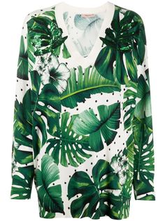 Twin-Set tropical print knitted top