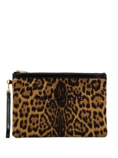 Saint Laurent brown, black and yellow rive gauche leopard print pouch