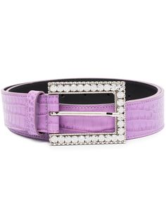 Alessandra Rich purple crystal buckle croc effect leather belt