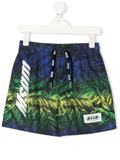 Msgm Kids foliage-print logo swimming shorts