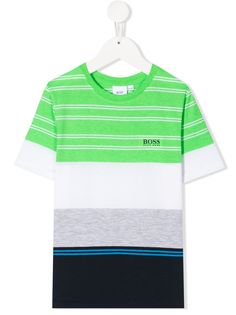 Boss Kids striped colour block T-shirt