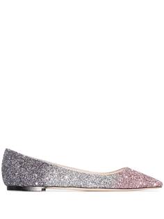Jimmy Choo silver and pink Romy glitter flats