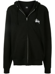 Stussy logo printed zipped hoodie