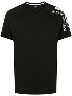 Ea7 Emporio Armani V-neck shoulder logo T-shirt