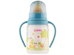 Бутылочка с соской Lubby Веселые животные 125ml от 0 мес. Light Blue 11390