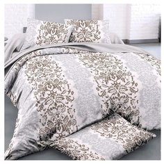 Постельное белье 2-спальное с евро простыней ЛайМ Королевская эстетика, сатин голубой/серый