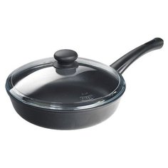 Сковорода НЕВА МЕТАЛЛ ПОСУДА Литая 7722 22 см, с крышкой, черный
