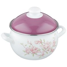 Кастрюля Savasan Магнолия 1004 2,1 л, белый/фиолетовый/розовый