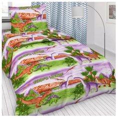Постельное белье 1.5-спальное Letto Динозавры 50х70 см бязь