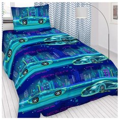 Постельное белье 1.5-спальное Letto Неон 50х70 бязь голубой
