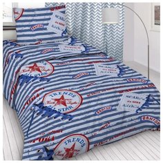 Постельное белье 1.5-спальное Letto Звезда 50 х 70 бязь голубой