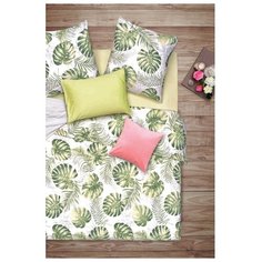 Постельное белье 1.5-спальное Sova & Javoronok Пальмира 50х70 см, бязь зеленый/белый