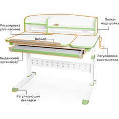 Растущая парта Mealux Martin WZ c надстройкой (арт. BD-430 WZ + полка BD-430-2) столешница белая/ножки белые с зеленым