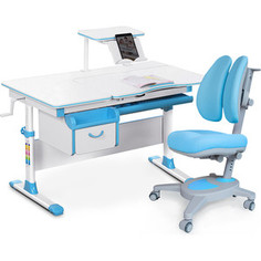 Комплект Mealux Evo-kids Evo-40 BL (арт. Evo-40 BL + Y-115 KBL) / (стол+полка+кресло+лампа) / белая столешница, пластик голубой