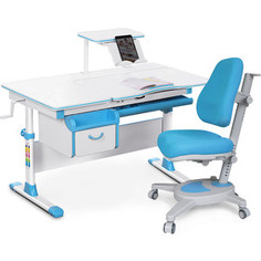 Комплект Mealux Evo-kids Evo-40 BL (арт. Evo-40 BL + Y-110 KBL) / (стол+полка+кресло+лампа) / белая столешница, пластика олубой