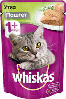 Влажный корм для кошек Whiskas паштет с уткой, 85г