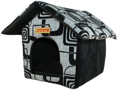 Домик для кошек и собак Xody Будка №2, флок, черный, серый, 50x32x30см