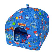 Домик для кошек и собак Xody Виг-Вам №1, хлопок, джинс, синий, 33x33x42см