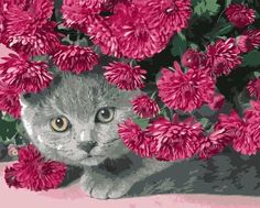 Картина по номерам Paintboy "Котёнок в цветах", 40x50